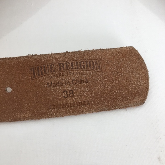 True Religion Distress Leather Belt Metal Grommets Woven Leather Vintage Look - Picture 6 of 10